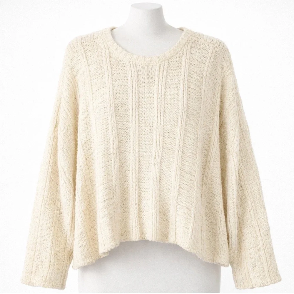 Eileen Fisher Textured Knit Organic Cotton Long Sleeve Sweater Cream Size - Picture 8 of 8